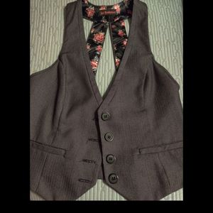 Grey Pin Striped Dress Tank Button Vest